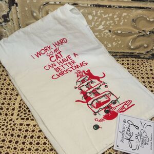 NWT Primitives by Kathy "So My Cat" Christmas Kitchen Hand Towel 28" x 28"